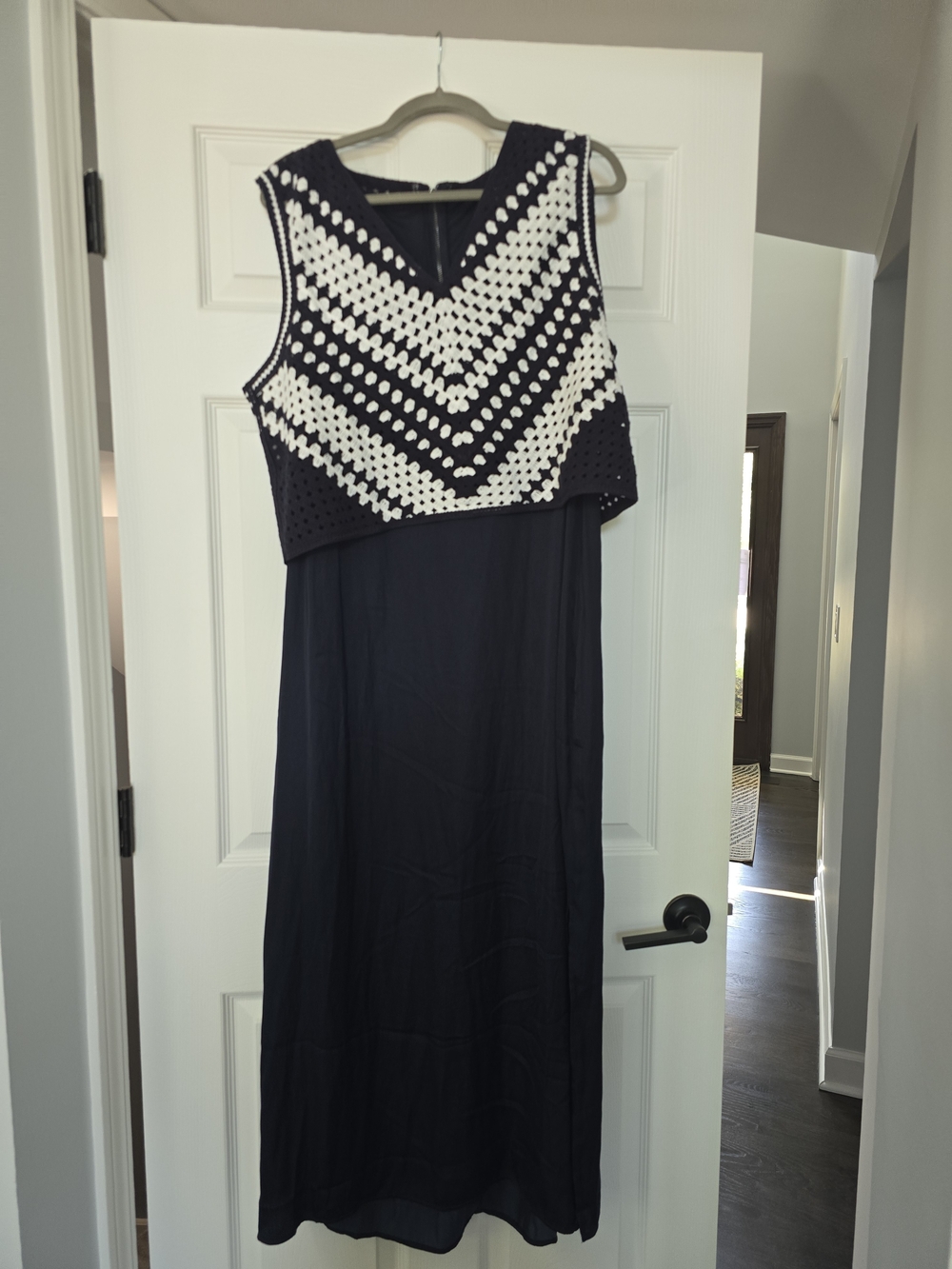 Liverpool Navy Maxi Dress with White Crochet Bodice